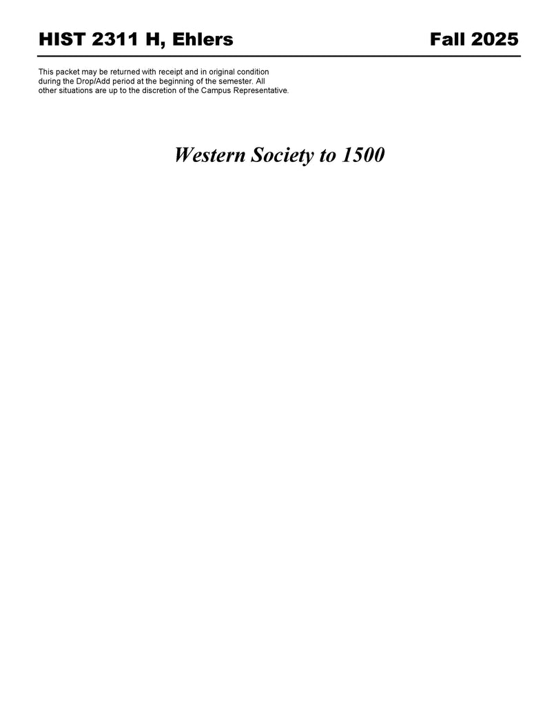 HIST 2311 H, Ehlers (Hard Copy)