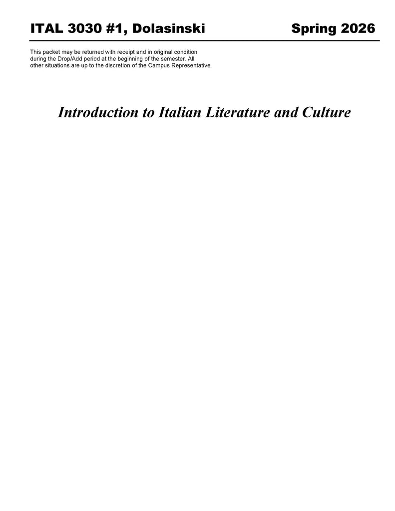 ITAL 3030 #1, Dolasinski (Hard Copy)