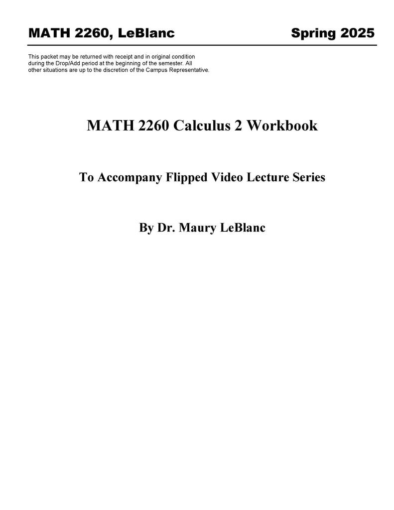 MATH 2260, LeBlanc (Hard Copy)